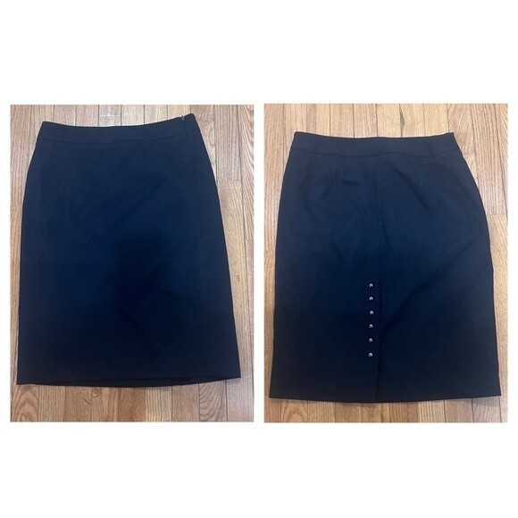 Ann Taylor Loft Black Pencil skirt with gun metal buttons size 10P - Picture 1 of 5